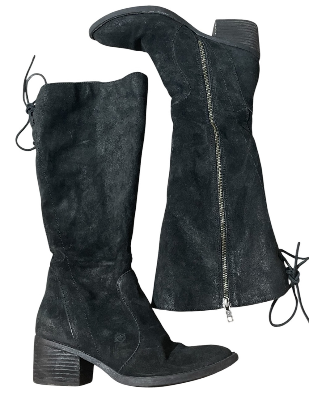 D1 Born Black Suede Over-the-Knee Lace-Back Boots (leather upper)